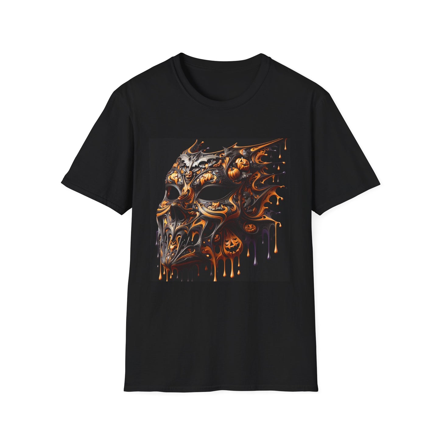 Halloween-Themed Unisex Softstyle T-Shirt, Spooky Graphic Tee, Fall Fashion, Pumpkin Skull Design, Perfect for Halloween Parties, Gift Idea