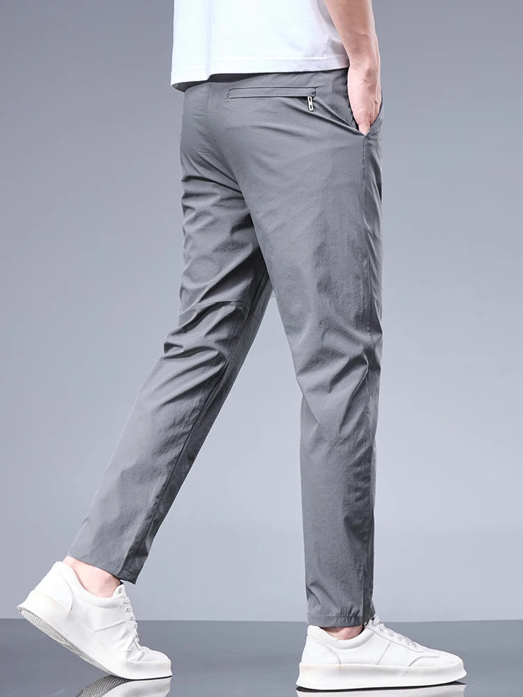 Men's Business Casual  Silk Straight-Leg Trousers 