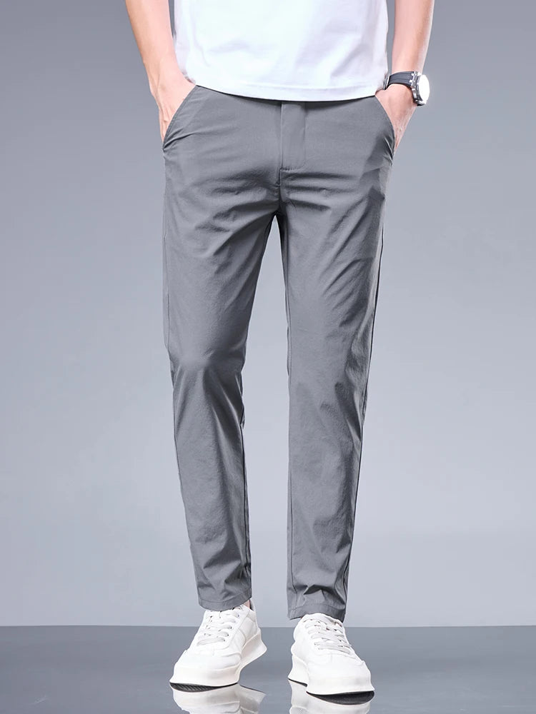 Men's Business Casual  Silk Straight-Leg Trousers 