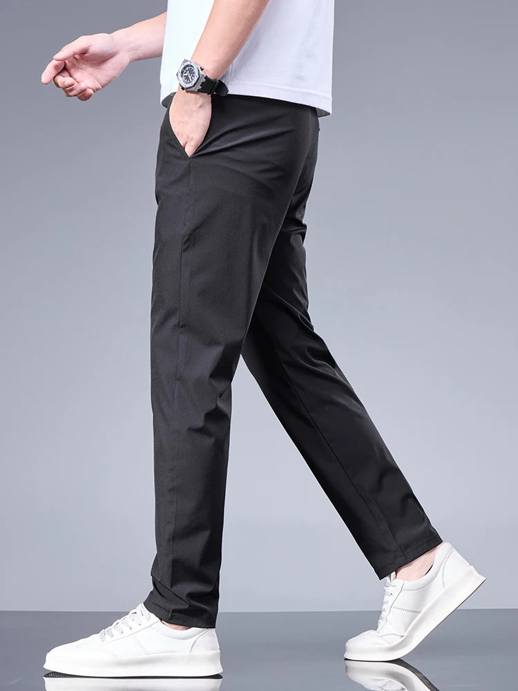 Men's Business Casual  Silk Straight-Leg Trousers 