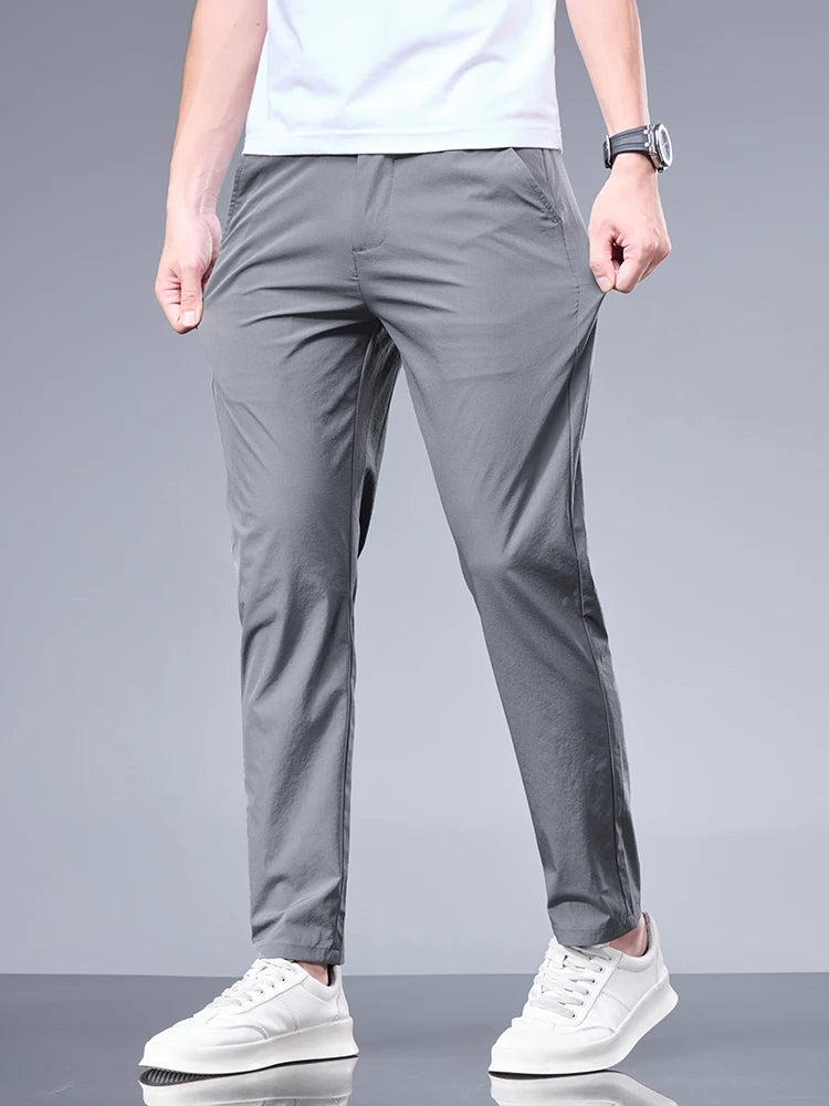 Men's Business Casual  Silk Straight-Leg Trousers 