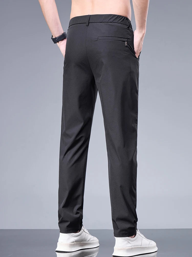 Men's Business Casual  Silk Straight-Leg Trousers 