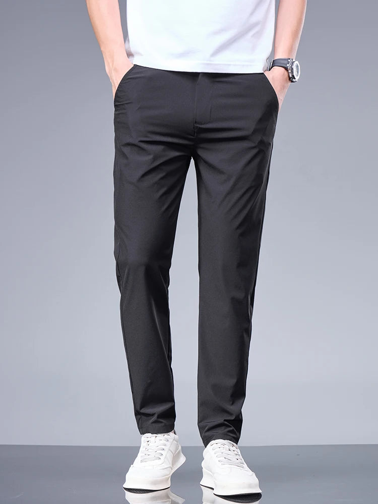 Men's Business Casual  Silk Straight-Leg Trousers 