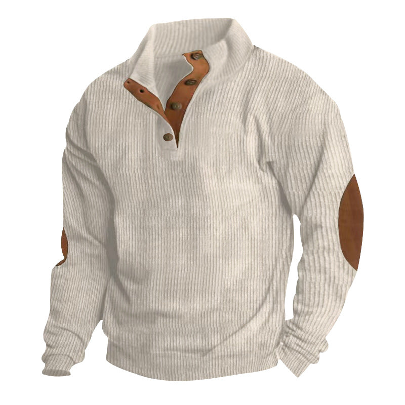 Men's Casual Stand-Collar Long Sleeve Pullover Sweatshirt with Striped Design