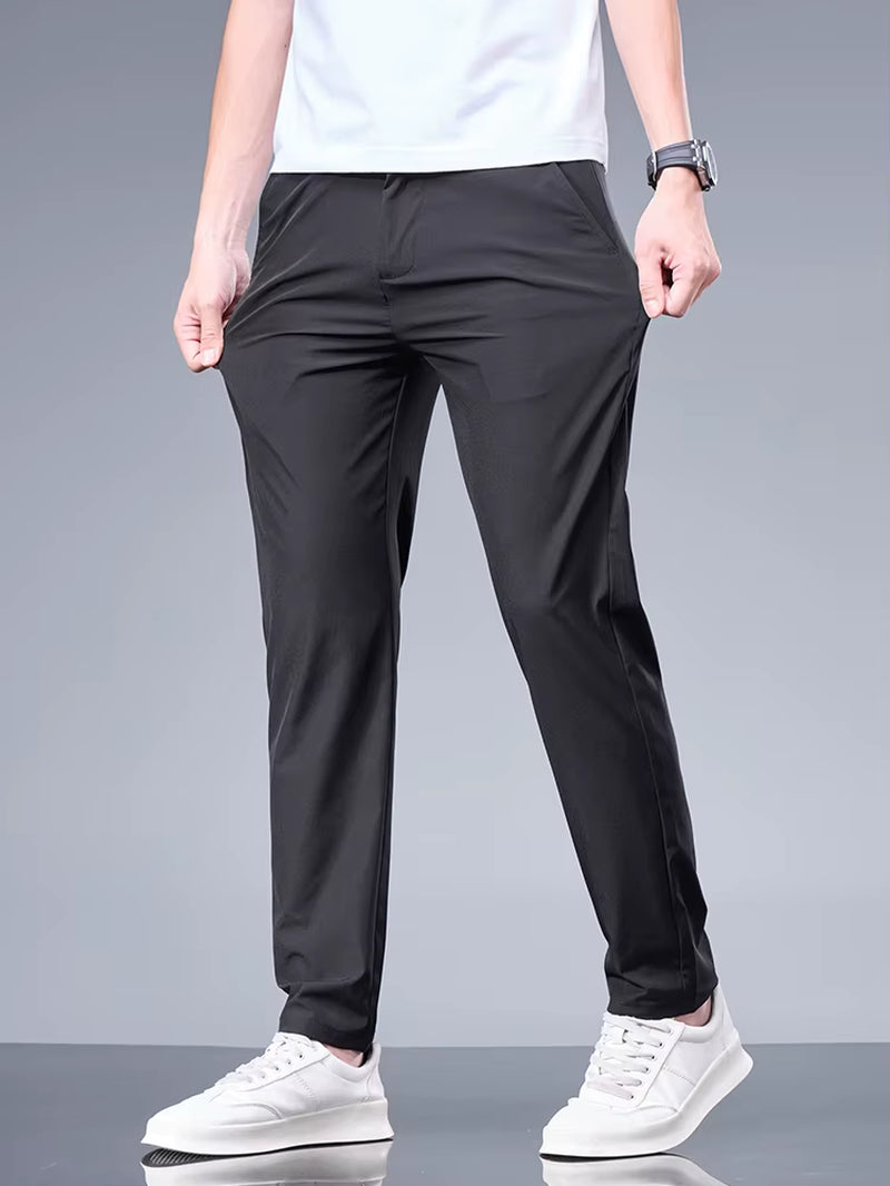 Men's Business Casual  Silk Straight-Leg Trousers 